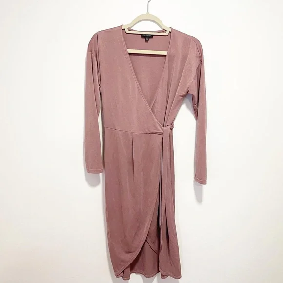 topshop wrap dress pink TOPSHOP Premium Raw Seam Detail Midi Slip Dress in Pink